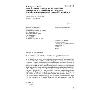 Echange de lettres Suisse-Afrique du Sud