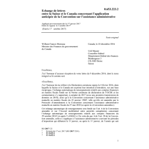 Echange lettres 22.12.16 Suisse/Canada