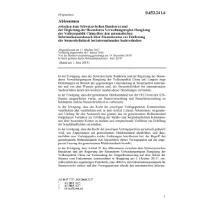 Abk. CH-Hongkong China Steuerehrlichkeit