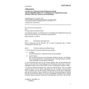 DBA Doppelbesteuerung Schweiz-Indien