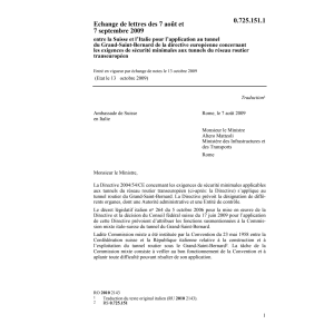 Echange de lettres CH-I sécurité tunnels