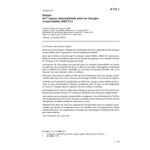Statuts énergies renouvelables IRENA