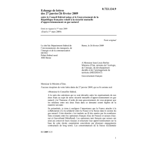 Echange de lettres CH-F gaz naturel