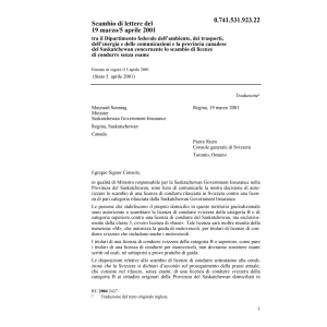 Scambio lettere CH-Saskatchewan licenze
