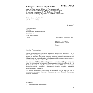 Echange lettres CH-Prince Edouard permis
