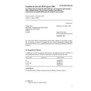 Scamb.note Canada Alberta licenze condur