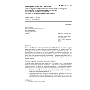 Echange lettres Manitoba permis conduire