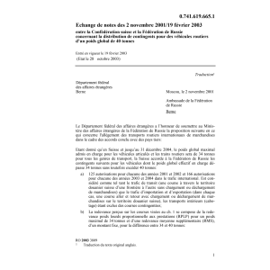 Echange notes CH-Féd.Russie poids global
