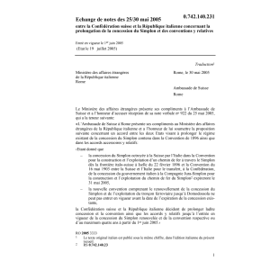 Echange notes CH-I concession du Simplon