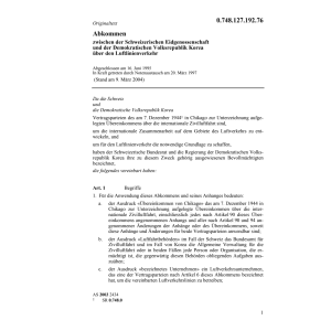 Abk. CH-Korea Luftlinienverkehr
