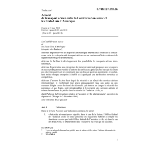 Acc. trafic aérien Suisse/Amérique