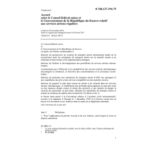 Acc. CH-Rép. Kosovo serv.aériens rég.