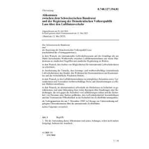 Abk.CH-Laos Luftlinienverkehr