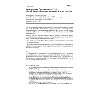 Uebereink. Entschädigung Berufskrankheit
