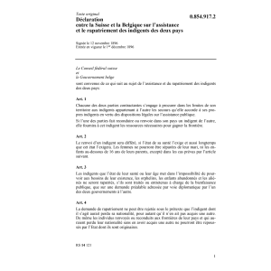 Décl. Bélgique, rapatriement/indigents