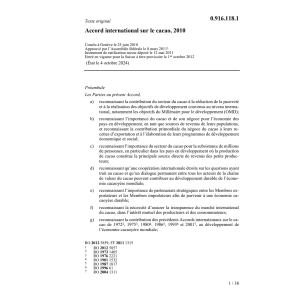 Accord internat. de 2010 sur le cacao