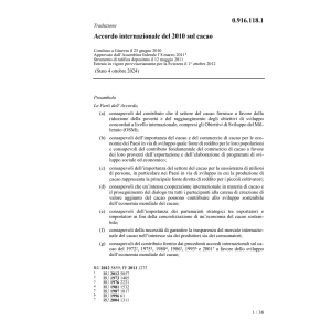 Accordo internaziona. del 2010 sul cacao