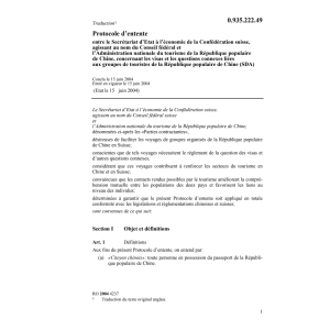 Prot.d'entente CH-Chine visas