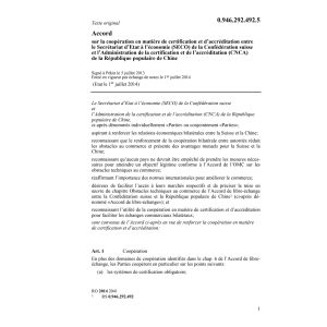 Acc. coop. certification SECO CNCA Chine