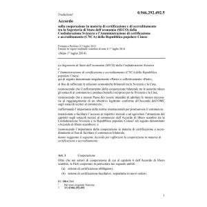 Acc. cooperaz. certificazione SECO CNCA