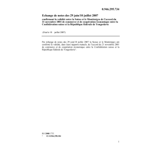 Echange de notes CH-Monténégro commerce