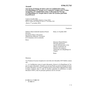 Ac. échange de lettres Suisse et Turquie