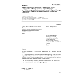 Acc. scambio lettere Svizzera e Turchia