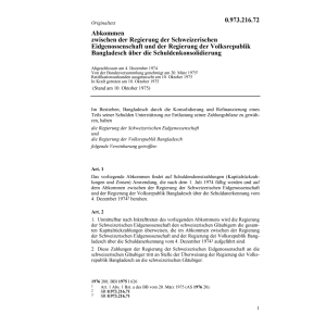 Abkommen CH-Bangladesch Schuldenkonsolid