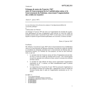 Echange de notes Pakistan, crédits