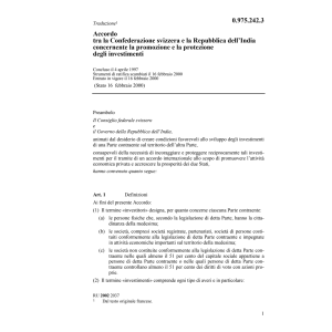 Acc. CH-India protezione investimenti