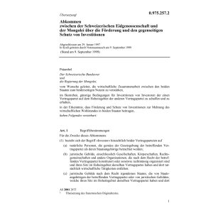 Abk. Mongolei Schutz von Investitionen