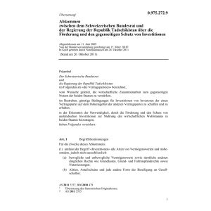 Abk. CH-Tadschikistan Schutz Investionen