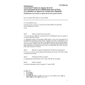 O mise en vigueur LPers pour la Poste