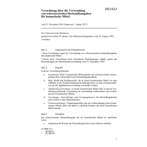 V schweiz. Herkunftsabgab. kosm. Mittel