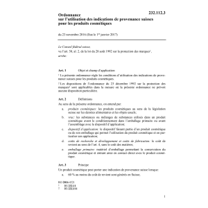 O indic. prov. sui. prod. cosmétiques