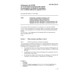 O SEFRI gestionnaire en hôtellerie