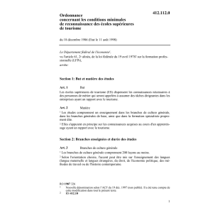 O conditions des écoles de tourisme