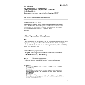 V  Zulassung zu den Studien ETHZ