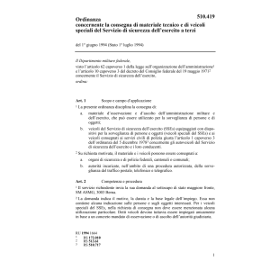 O, consegna di materiale e veicoli