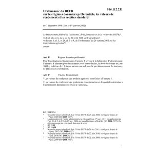 O DFE douane préférentielle alim.animaux