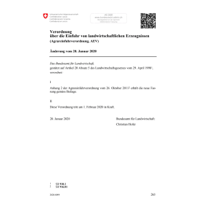 V Agrareinfuhr (AEV) Änd. 20.01.20