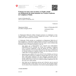 Échange de notes CH-IT Campione d’Italia