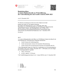 BB Rahmenkredit Genfer Zentren 2020–2023