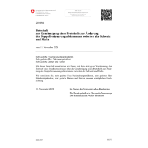 Bo Änd. Steuerabk. Schweiz Malta 20.086
