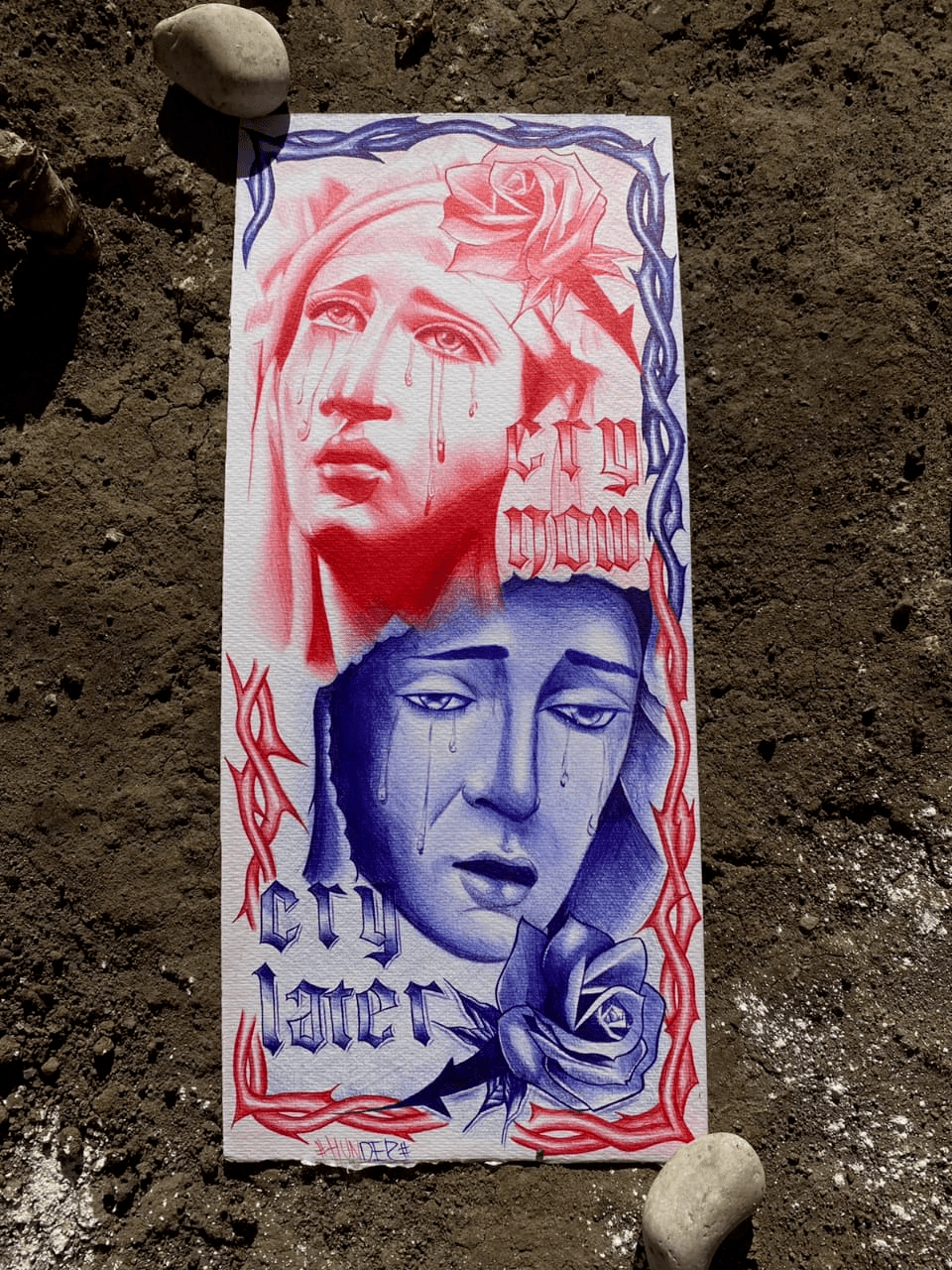 "Cry now Cry later" bolígrafo sobre fabriano