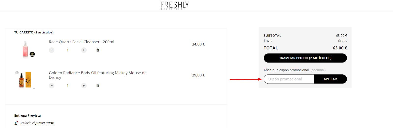 Imagen 7: Usar código promocional en Freshly Cosmetics