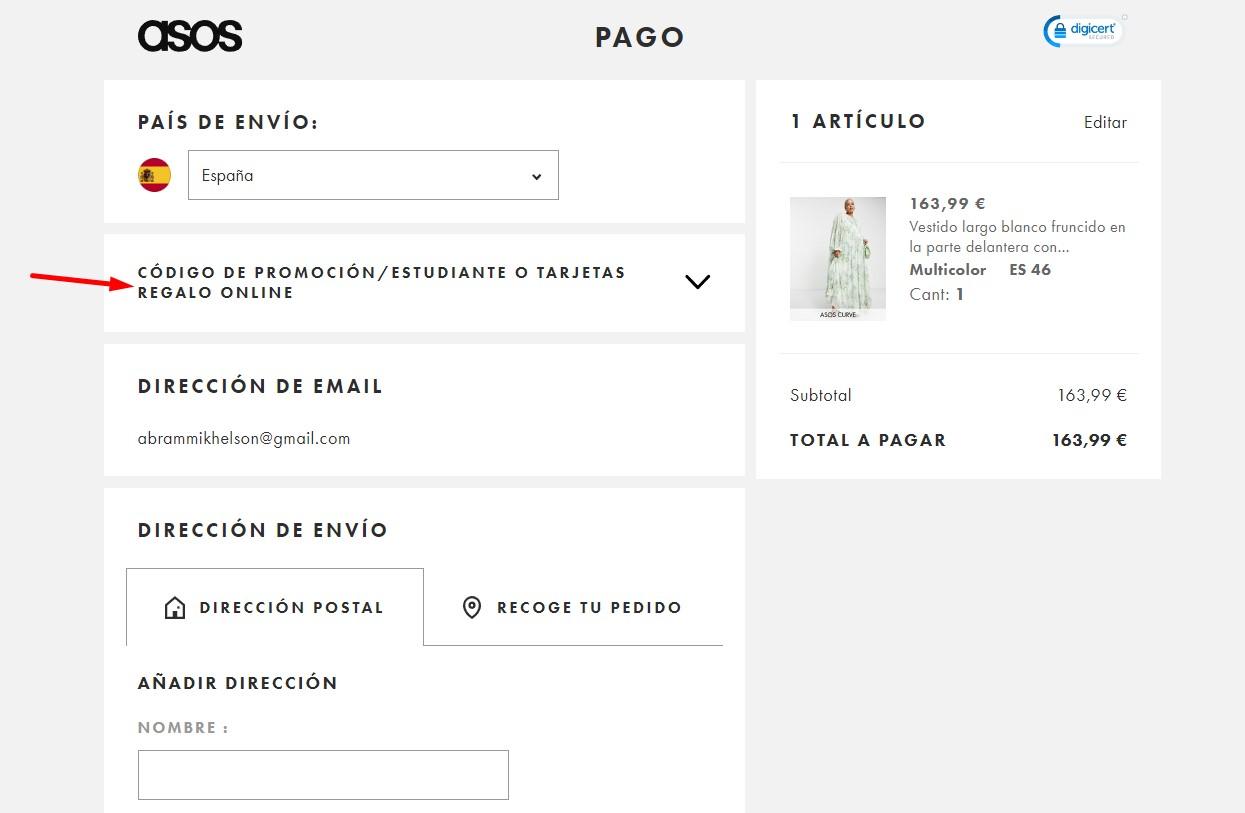 Imagen 9: Usar código promocional en Asos