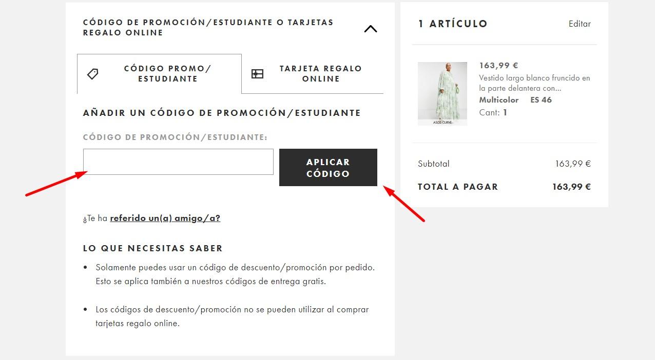 Imagen 10: Usar código promocional en Asos