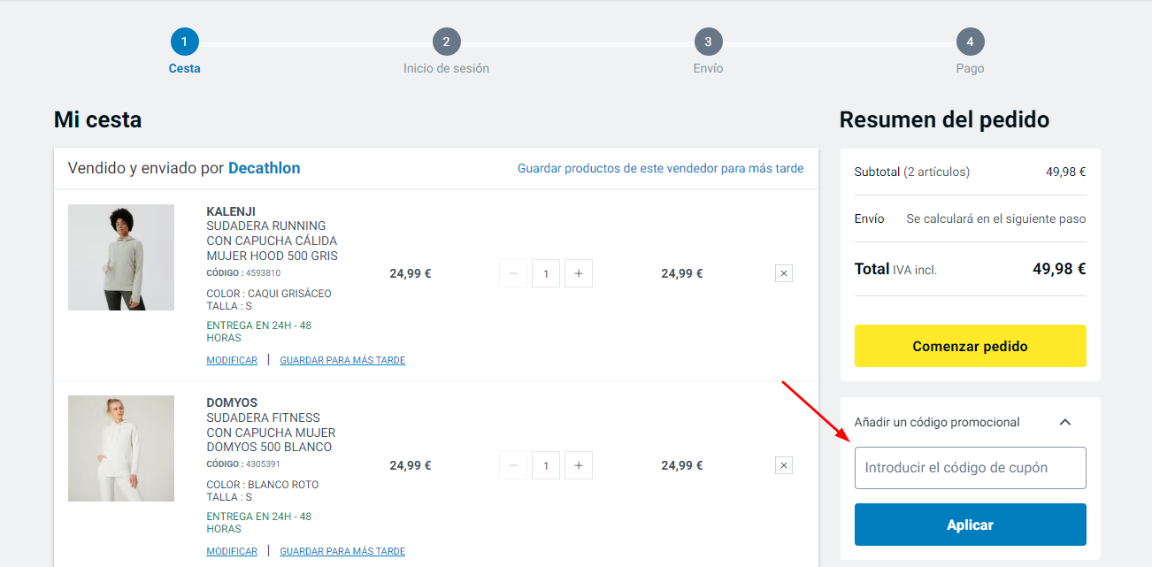 Imagen 6: Usar código promocional en Decathlon