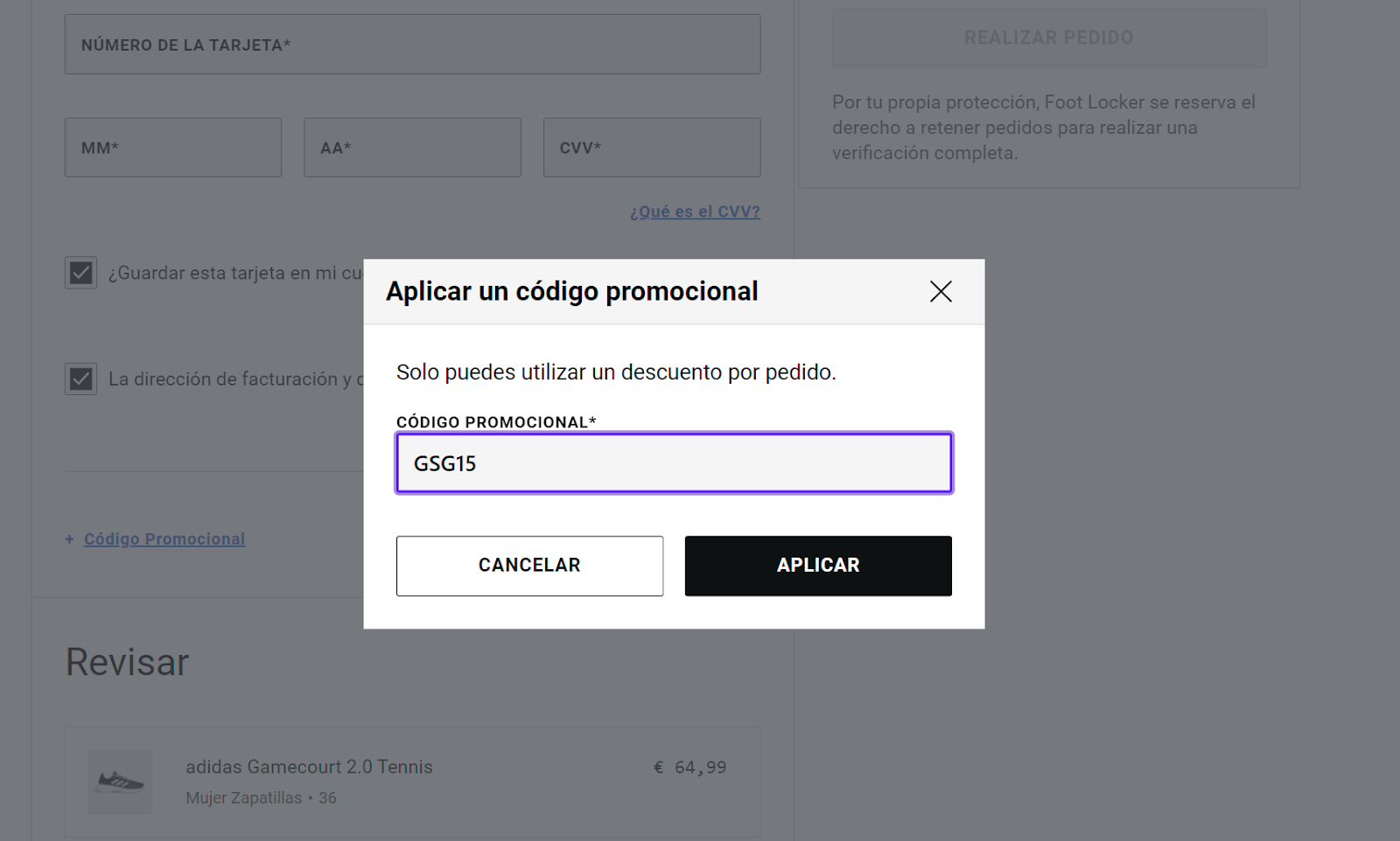 Imagen 10: Usar código promocional en Foot Locker